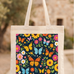 Kelebek Bahçesi - Baskılı Bez Çanta 40x45 cm Astarlı