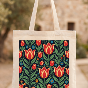 Lale ve Türk motifleri - Baskılı Bez Çanta 40x45 cm Astarlı